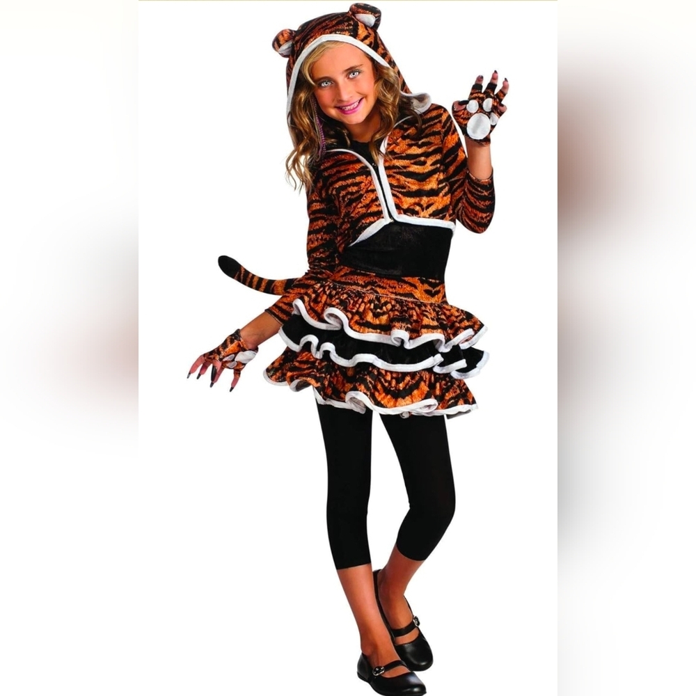Kids Girls Tiger Costume with Ears and Tail Medium Size 8-10